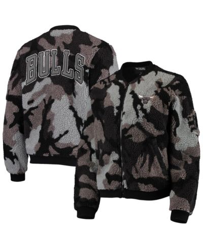 Women's Black Chicago Bulls Camo Sherpa Full-Zip Bomber Jacket