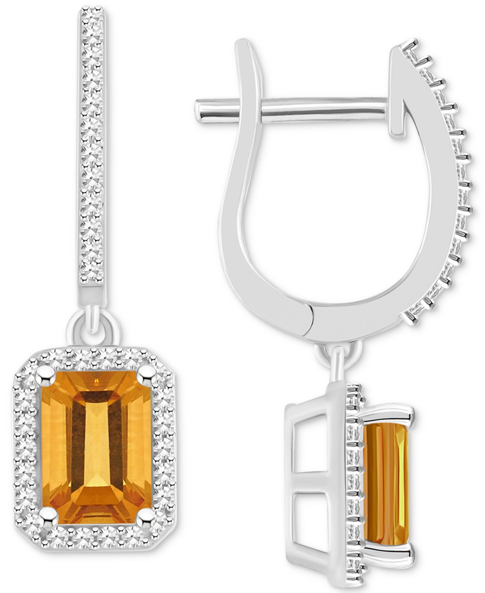 Серьги-подвески с родолитом (2-1/2 ct. t.w.) и бриллиантом (1/3 ct. t.w.) в оправе Halo из стерлингового серебра