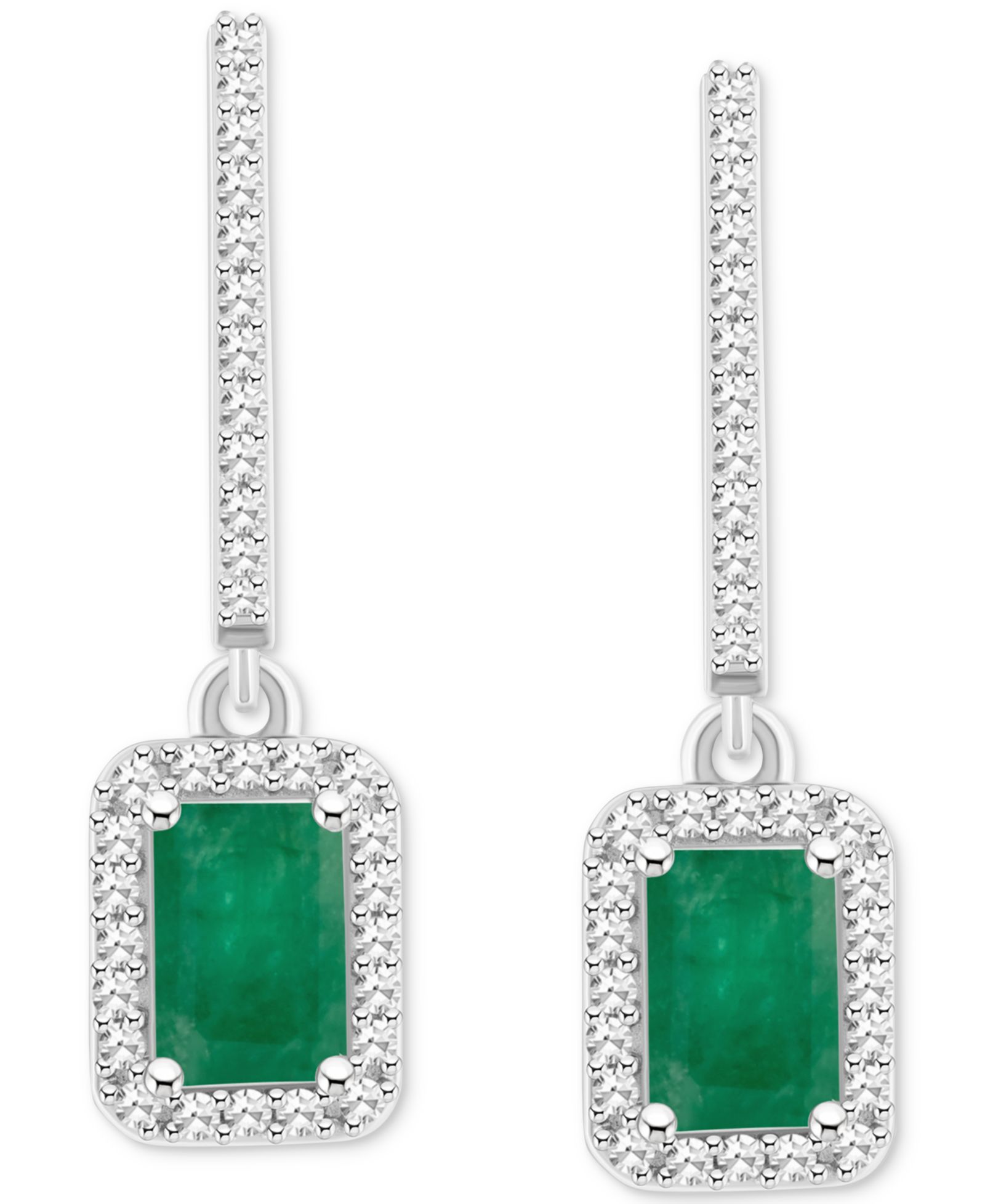 Серьги-подвески Emerald & Diamond в стерлинговом серебре