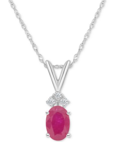 Подвеска с сапфиром (1 ct. t.w.) и бриллиантами в 14k White Gold, 18"