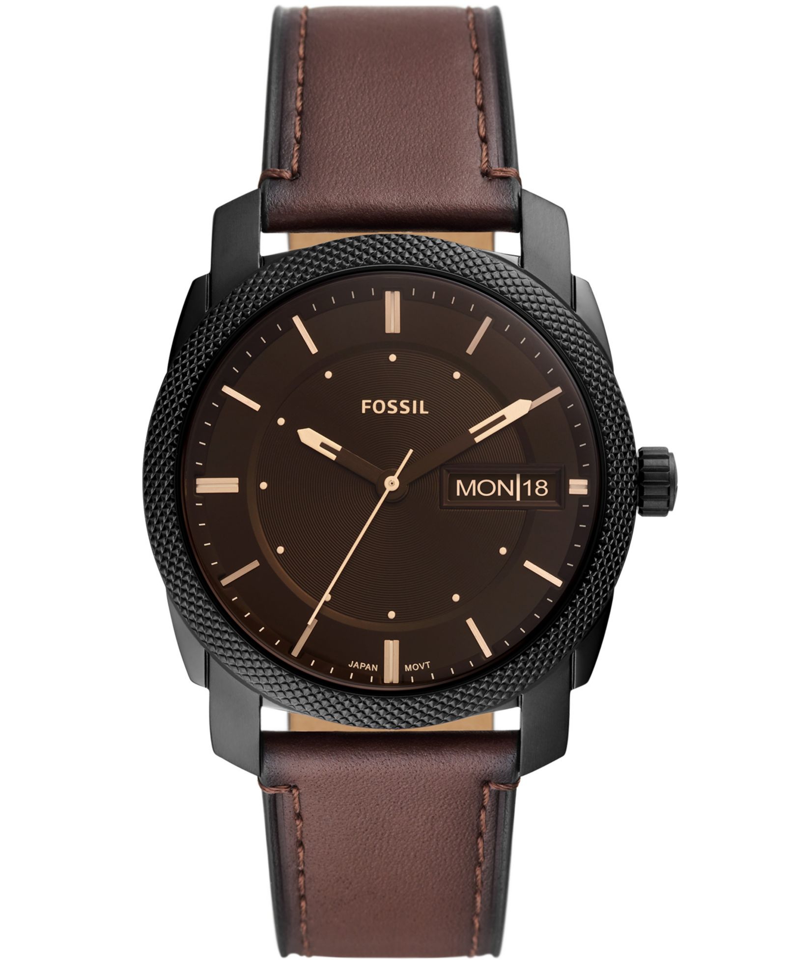 Fossil Men's Machine Brown Leather Strap Watch 42mm