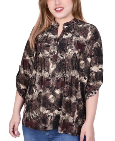 Plus Size топ с рукавом 3/4 и V-образным вырезом