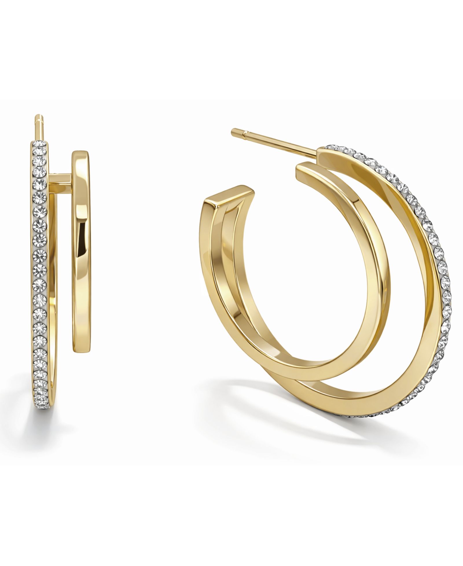 And Now This Crystal Double Row C-Hoop Post Earrings