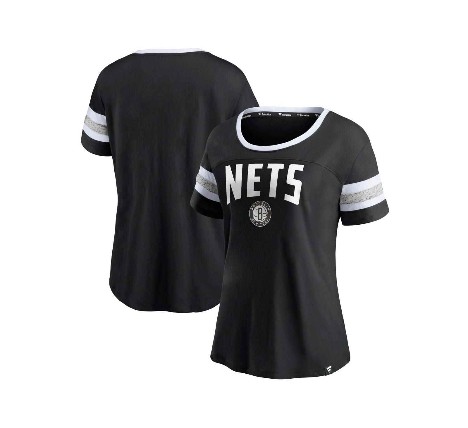 Женская футболка Fanatics Black and Heathered Gray Brooklyn Nets Block Party Striped Sleeve