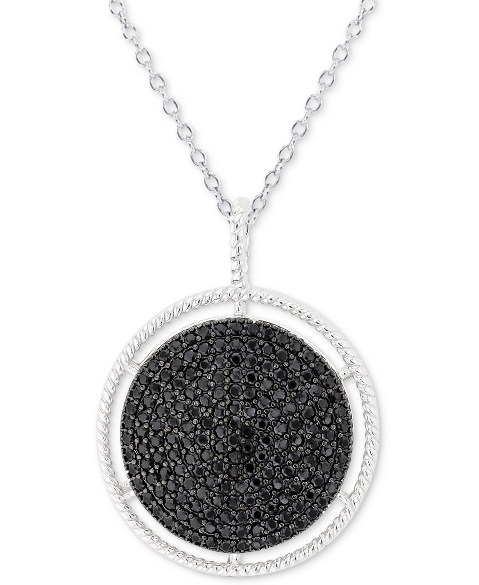 Черная подвеска-ожерелье Black Spinel Circle Cluster 18" из стерлингового серебра