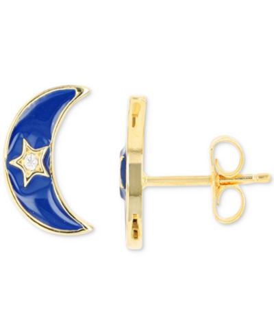 Cubic Zirconia & Enamel серьги-гвоздики полумесяц в 14k Gold-Plated Sterling Silver