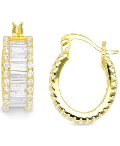 Серьги-кольца Cubic Zirconia Baguette в стерлинговом серебре или 14k Gold-Plated Sterling Silver