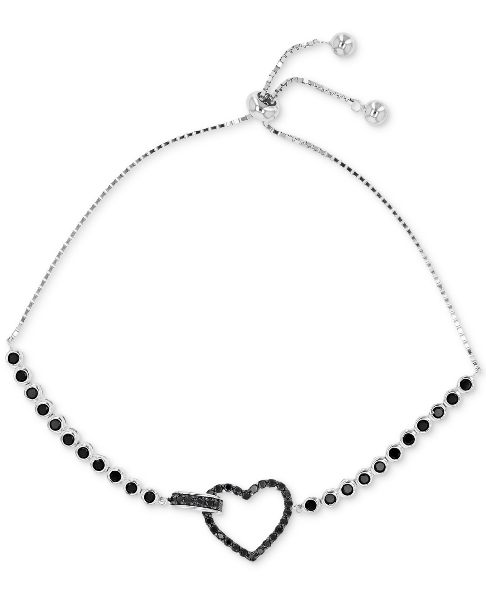 Браслет-боло Black Spinel Open Heart в стерлинговом серебре
