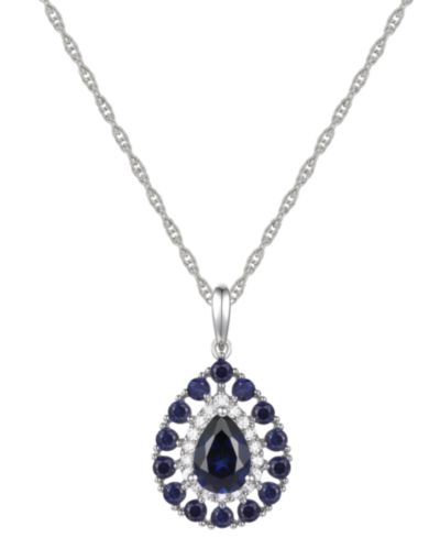 Подвеска-кулон Sapphire (1-1/2 ct. t.w.) & Diamond (1/10 ct. t.w.) Teardrop 18" в 14k Gold
