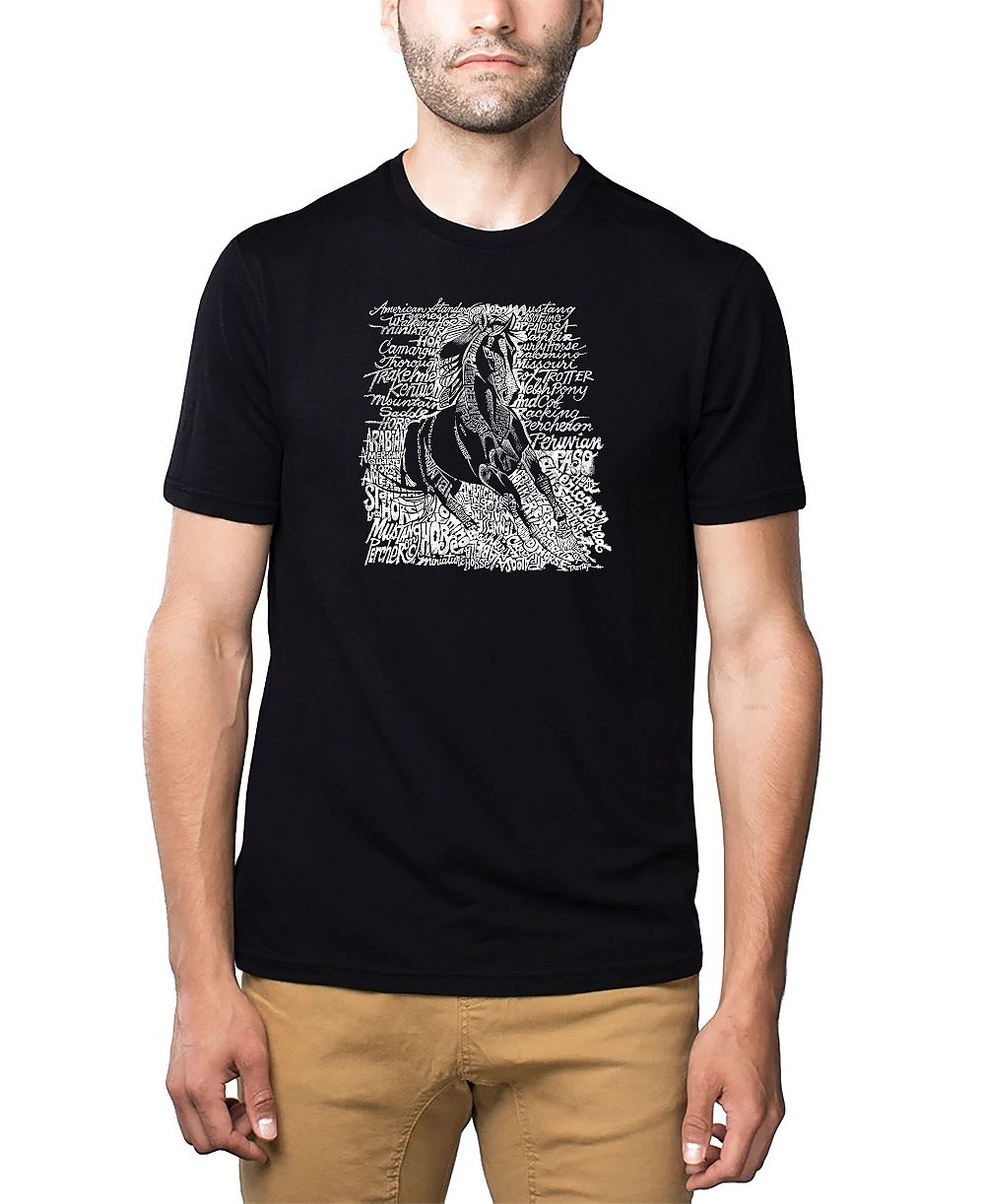 LA Pop Art Men's Cotton/Poly Blend Word Art T-Shirt - Horse Breeds