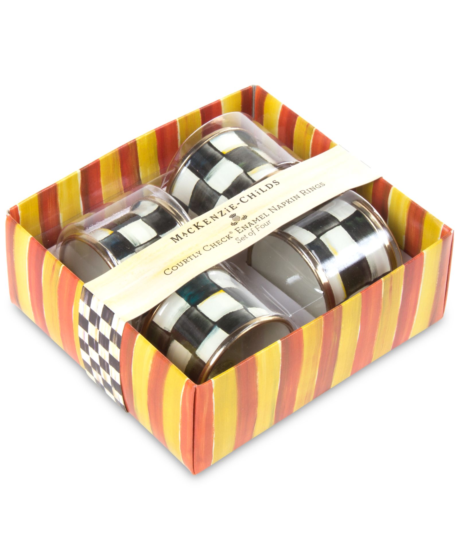 Mackenzie-Childs Courtly Check Napkin Rings, Set of 4