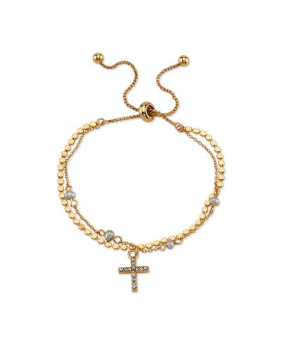 Unwritten Браслет боло с серой речной жемчужиной и кристаллом, 14K Gold Flash-Plated