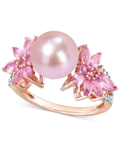 Cultured Freshwater Pearl (9mm), Sapphire (1-5/8 ct. t.w.) & Diamond (1/8 ct. t.w.) in 14k White Gold (Also in Aquamarine)