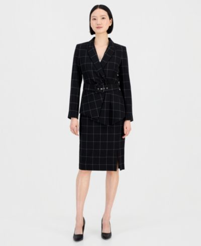Tahari ASL Women's Windowpane-Print Skirt Suit Set