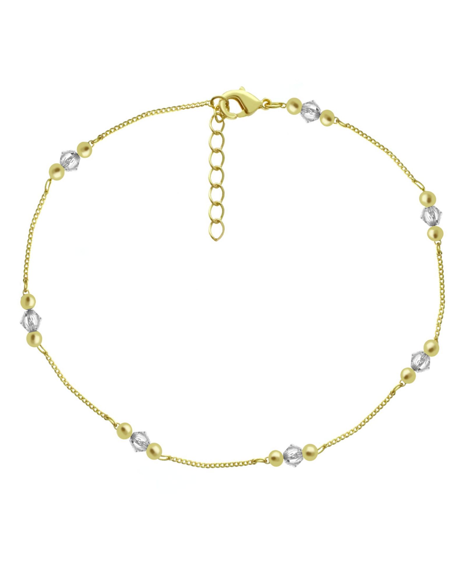 And Now This Crystal and Round Bead Chain Anklet in Gold Plate