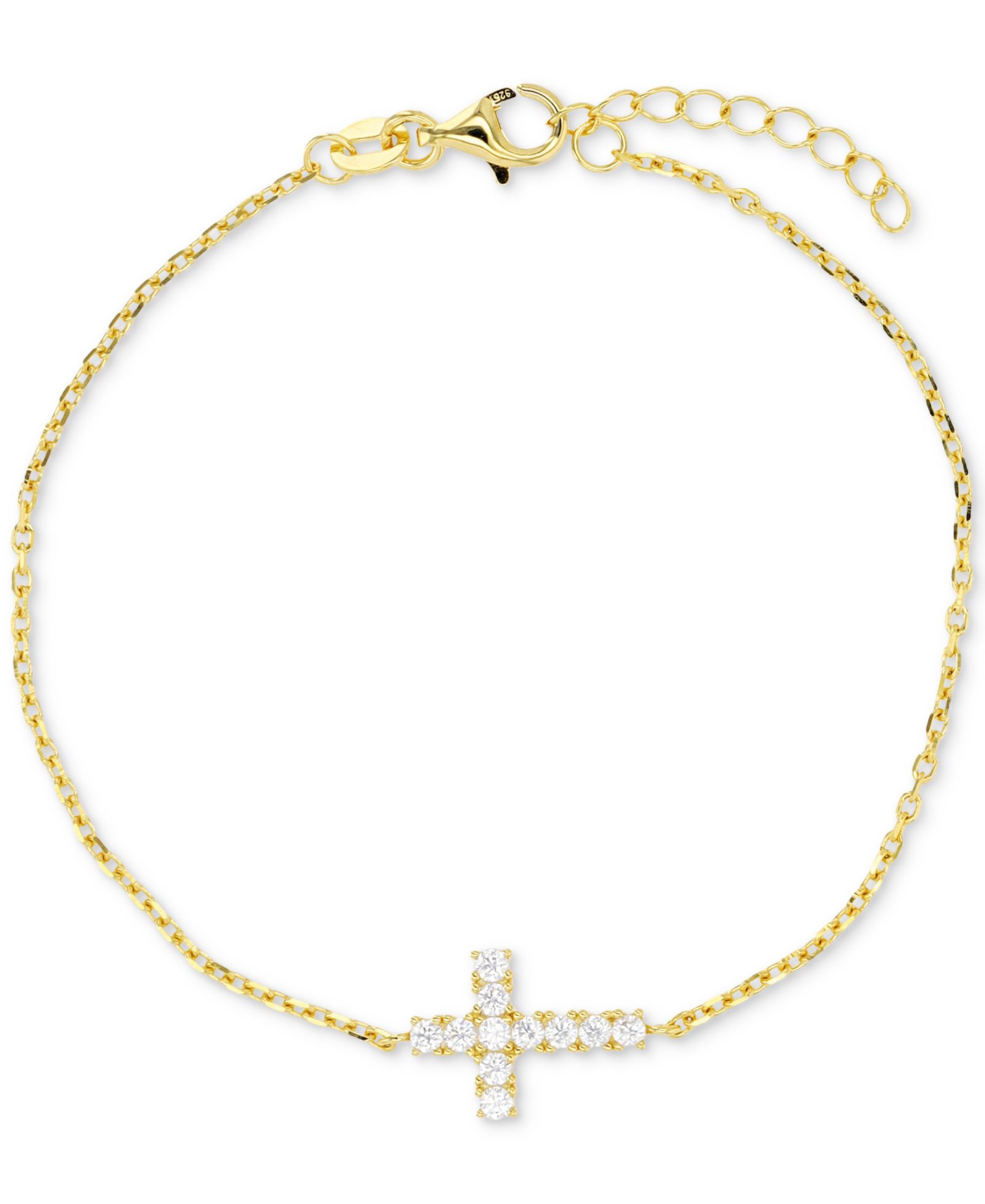 Браслет цепь Cubic Zirconia East-West Cross из стерлингового серебра с золотым напылением 14k