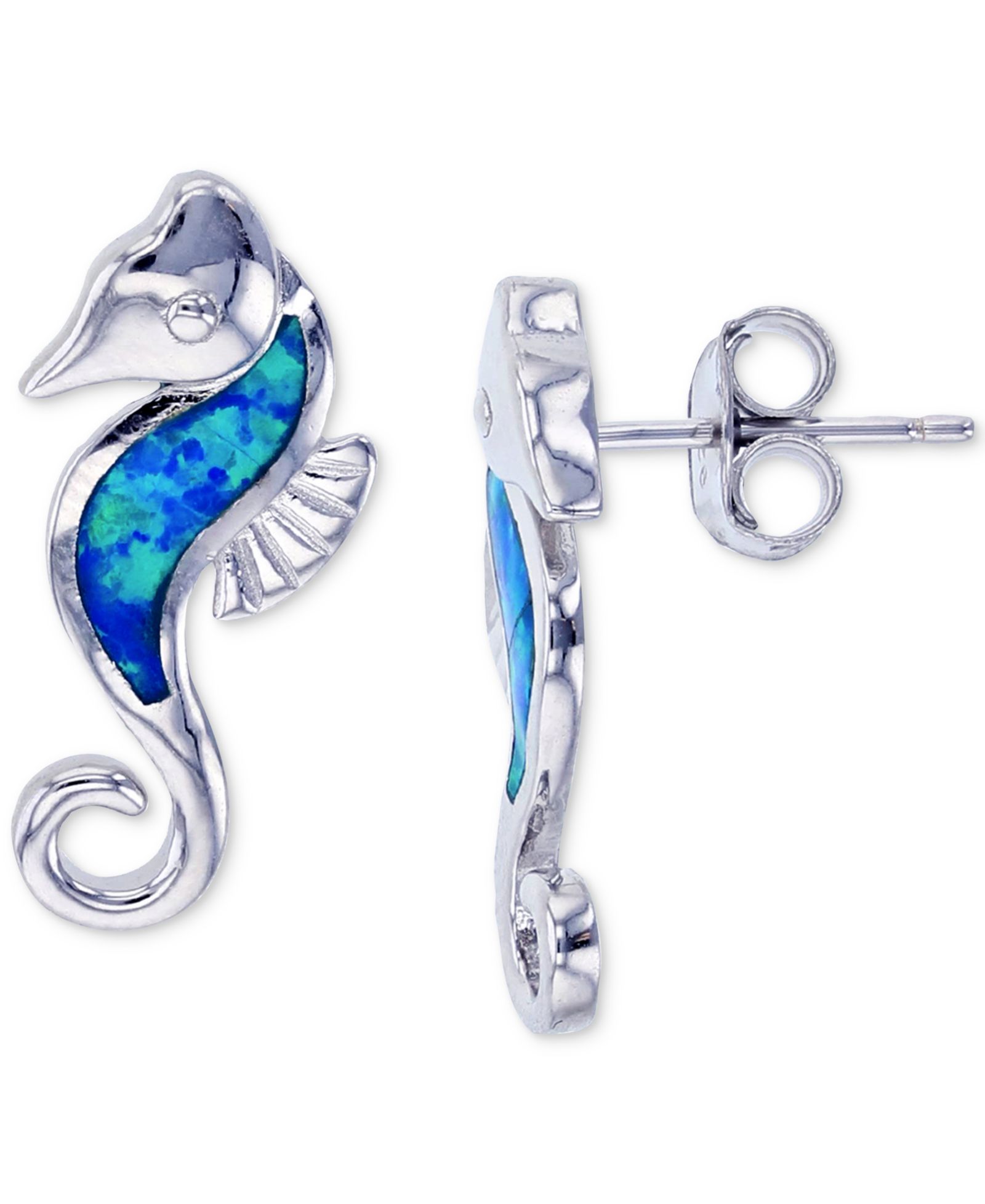 Серьги-гвоздики Seahorse из искусственного голубого опала (1/4 ct. t.w.) в стерлинговом серебре