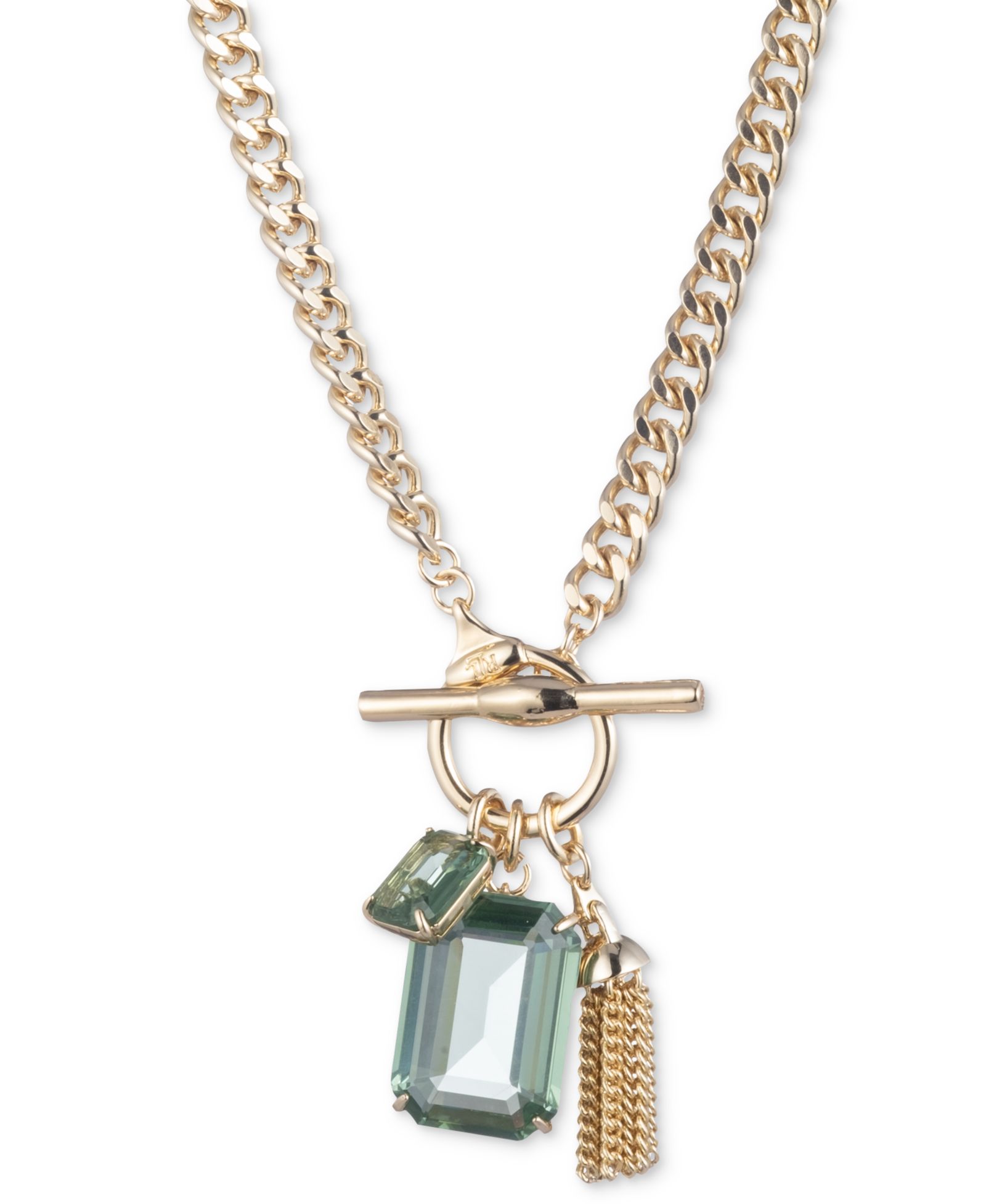 Подвеска Lauren Ralph Lauren Gold-Tone Chain Tassel & Color Crystal Multi-Charm 17"