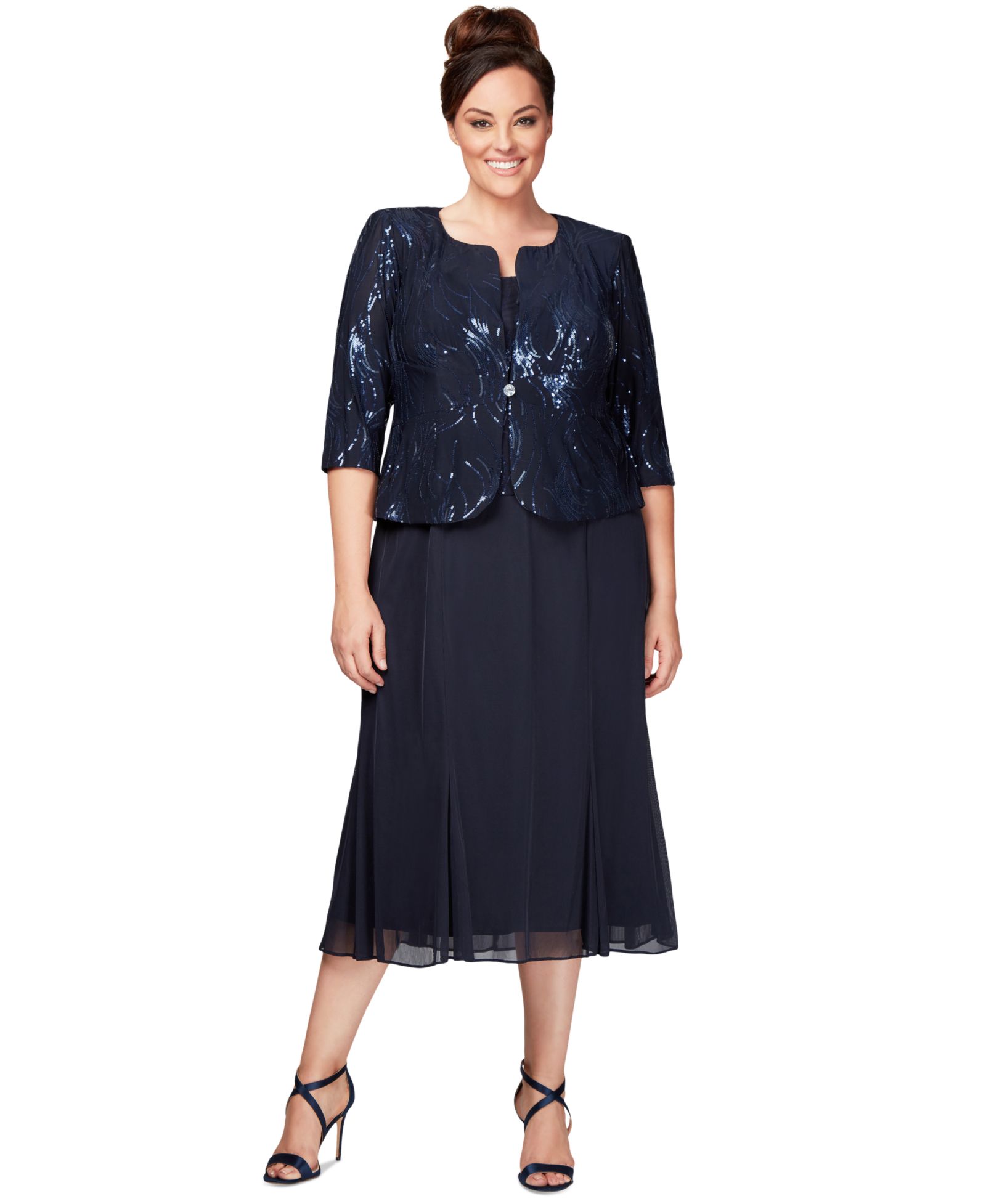 Alex Evenings Plus Size Sequined Chiffon Dress and Jacket