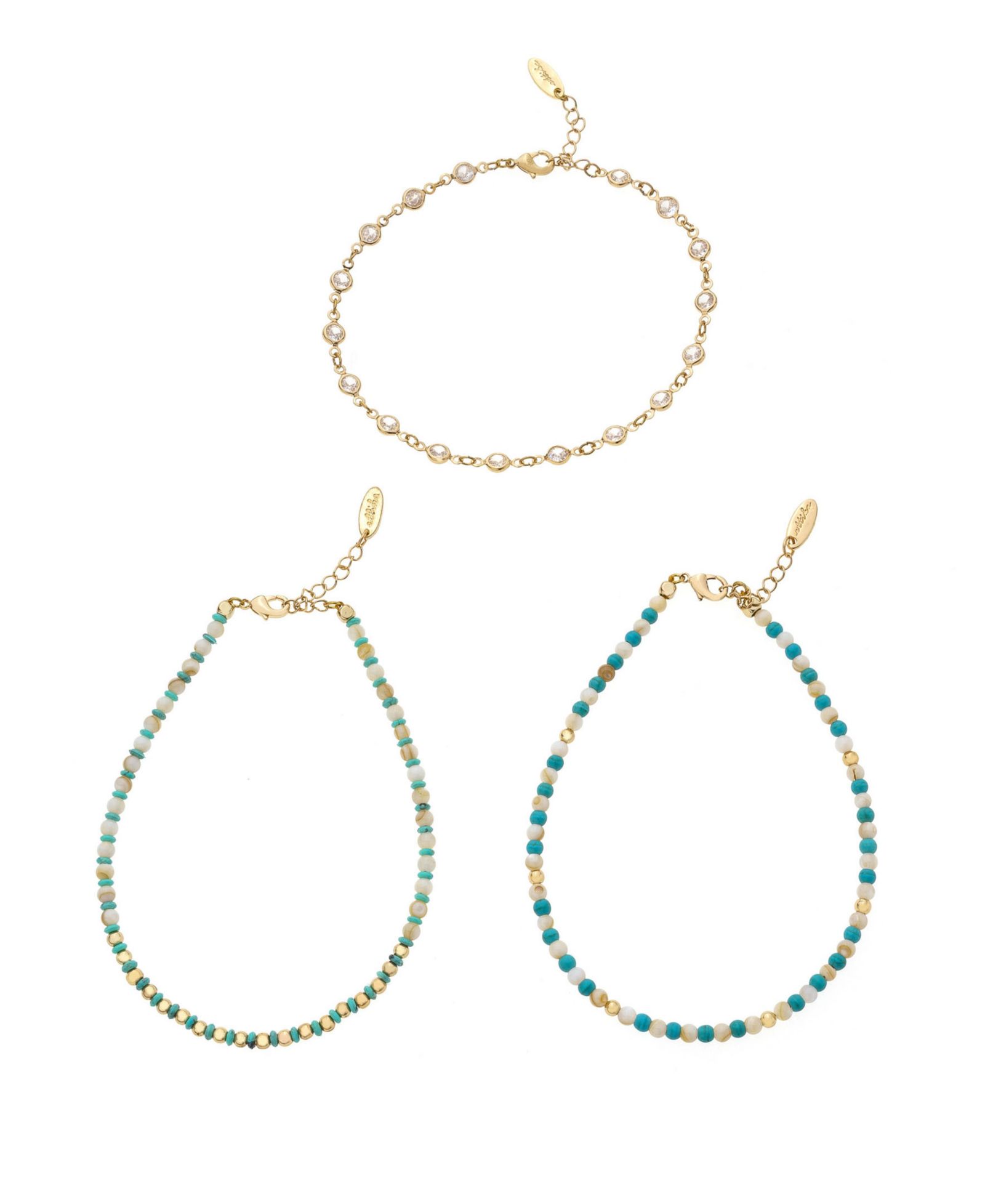ETTIKA Turquoise and Imitation Pearl Anklet Set