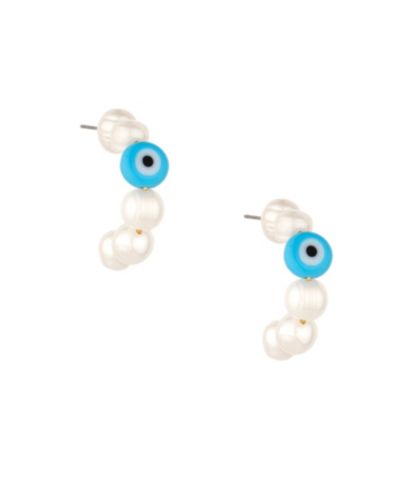 ETTIKA Imitation Pearl and Evil Eye Beaded Hoops