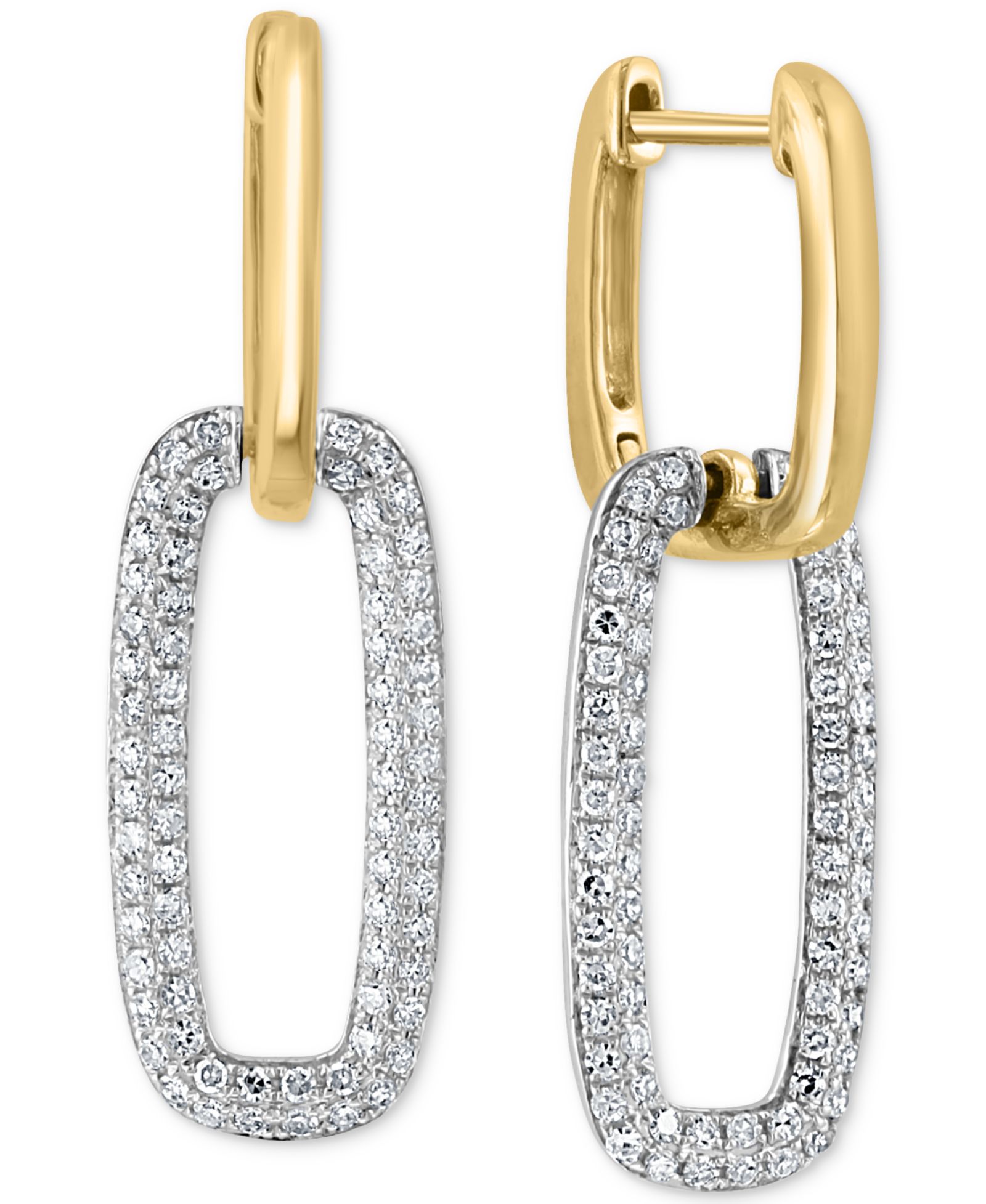 EFFY Collection Серьги-подвески с бриллиантами Diamond Pavé Link, 14k White and Yellow Gold