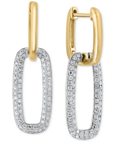 EFFY Collection Серьги-подвески с бриллиантами Diamond Pavé Link, 14k White and Yellow Gold