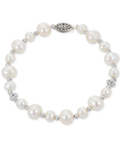Браслет Cultured Freshwater Pearl (5-6 & 8-9mm) & Crystal в Sterling Silver