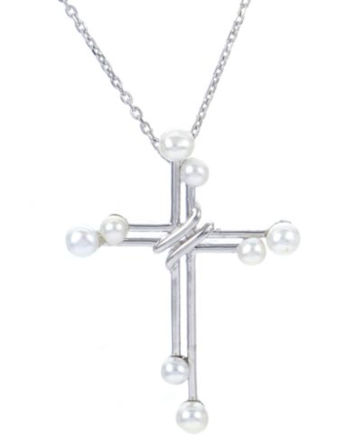 Подвеска-кулон с натуральным речным жемчугом (2 - 3-1/2mm) Double Cross в Sterling Silver, 16" + 2" extender