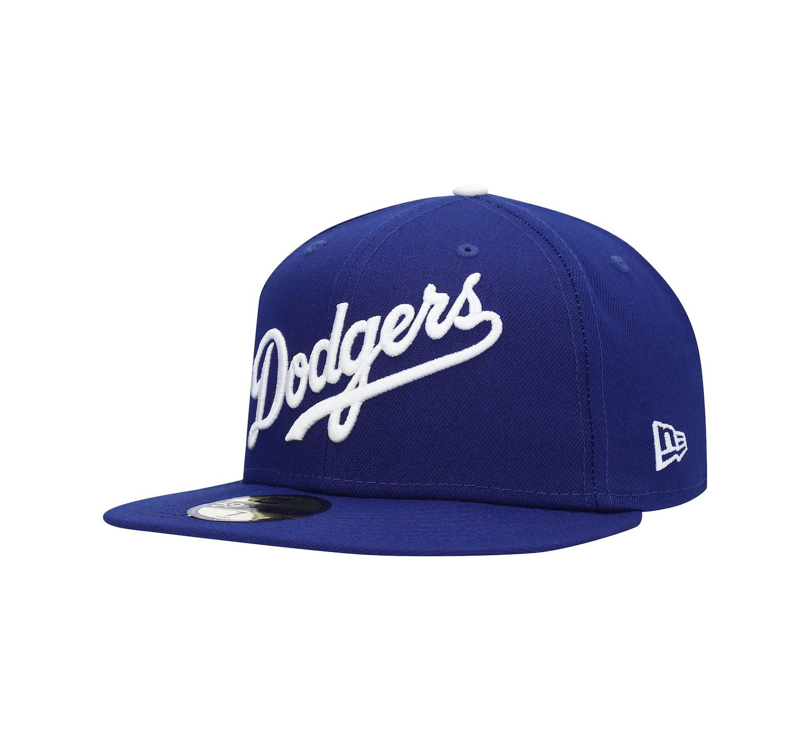 Мужская кепка New Era Royal Los Angeles Dodgers Logo White 59FIFTY Fitted