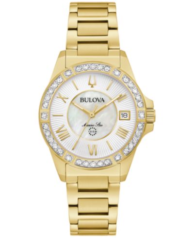 Женские наручные часы Bulova Marine Star с бриллиантом (1/10 ct. t.w.) и золотистым покрытием, 32mm