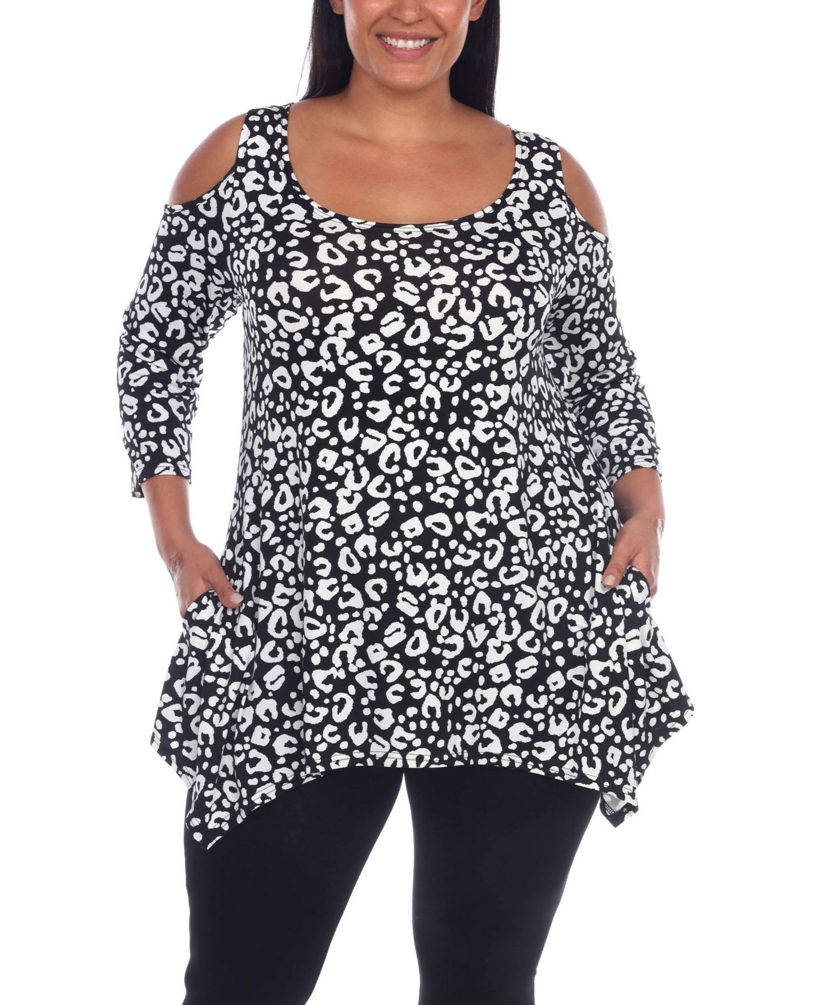 Plus Size туника с леопардовым принтом и открытыми плечами