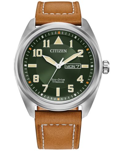 Citizen Eco-Drive Мужские часы Garrison Brown Leather Strap, 42mm