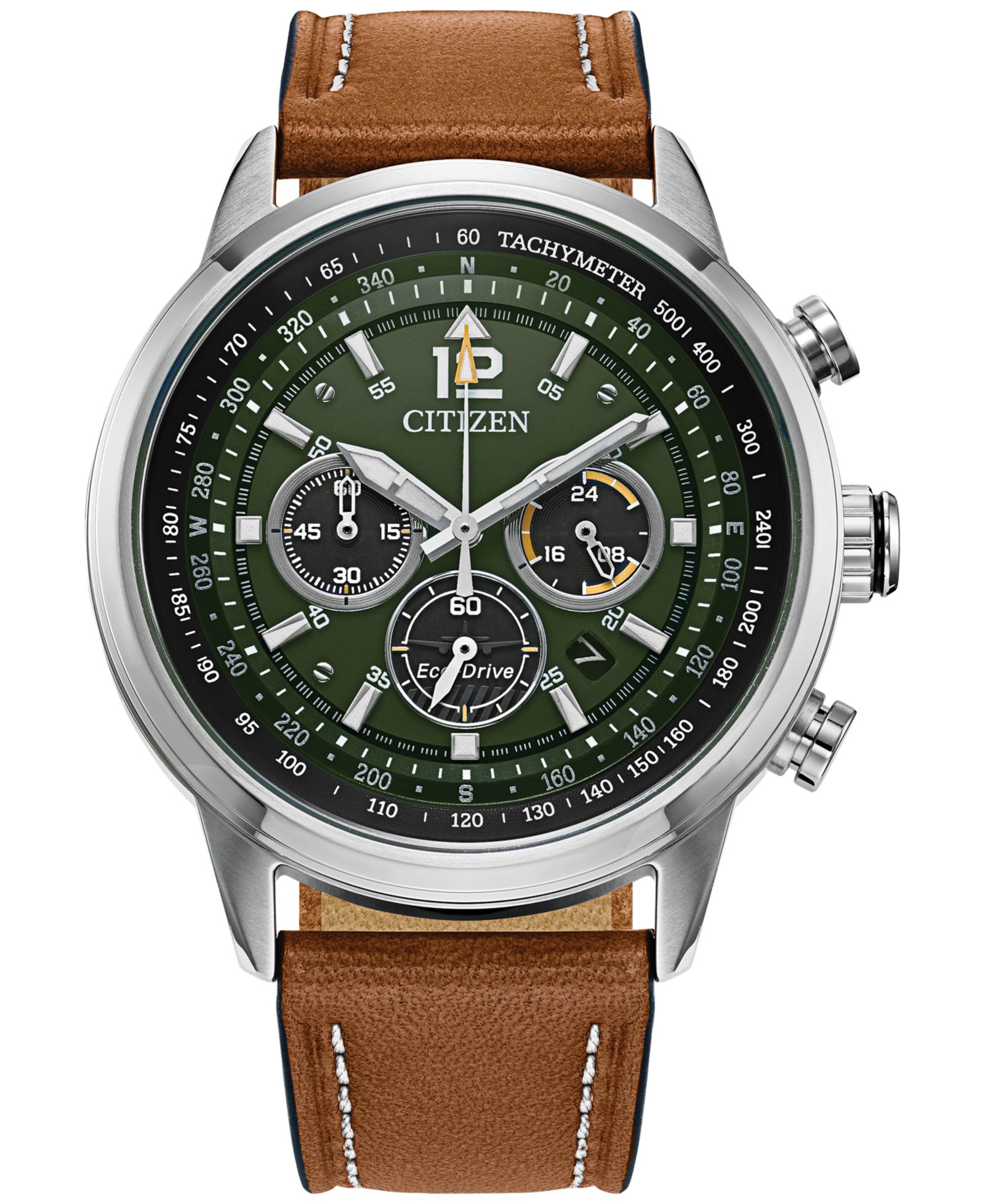 Citizen Eco-Drive Мужской Chronograph Avion Brown Leather Strap Watch 44mm