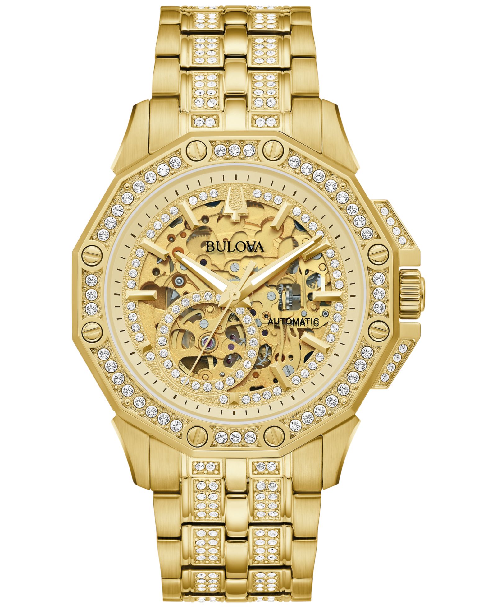 Мужские наручные часы Bulova Octava Automatic Crystal-Accent Gold-Tone Stainless Steel Bracelet 41.7mm