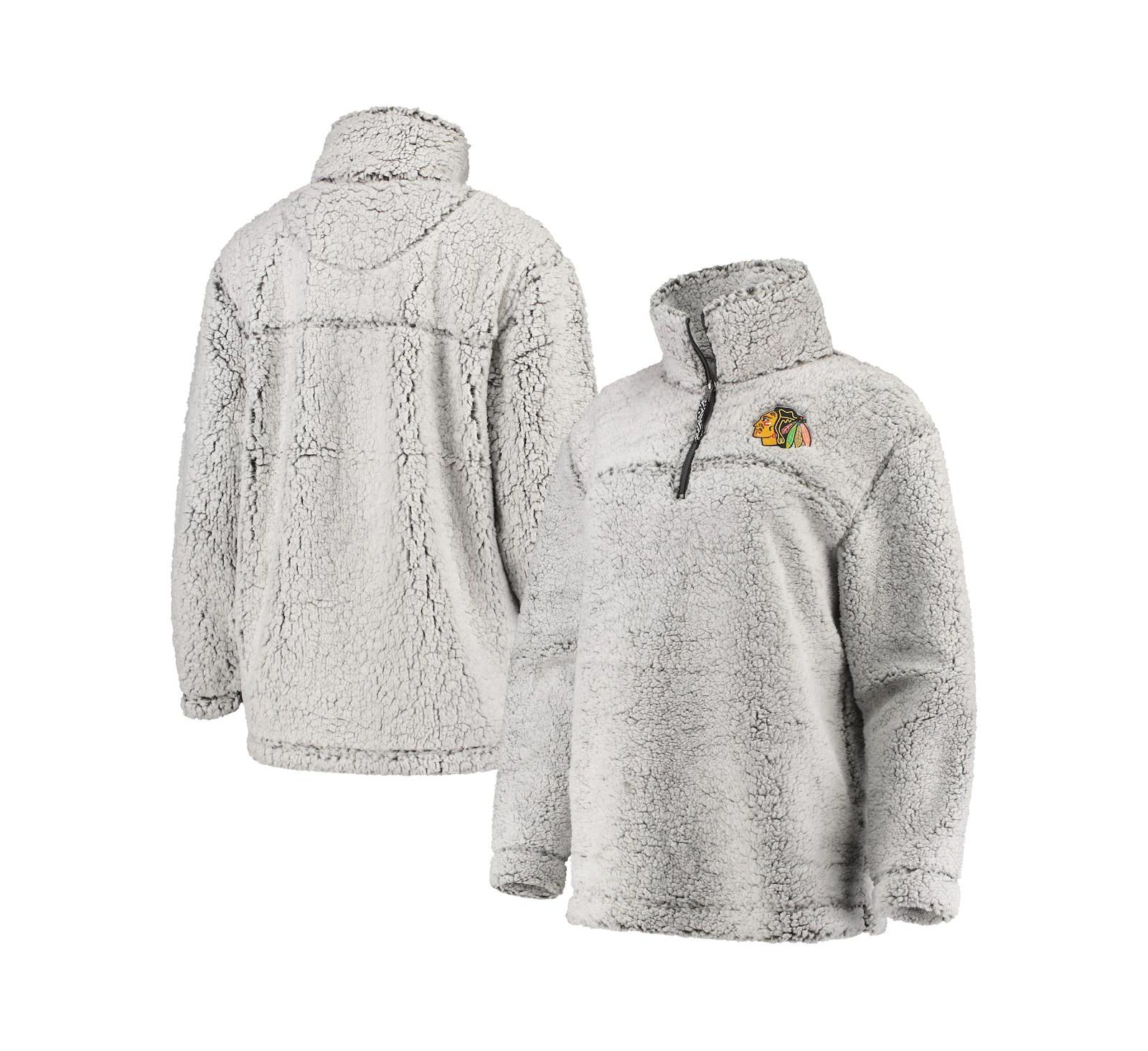 Женская куртка G-III 4Her by Carl Banks Gray Chicago Blackhawks Sherpa Quarter-Zip Pullover