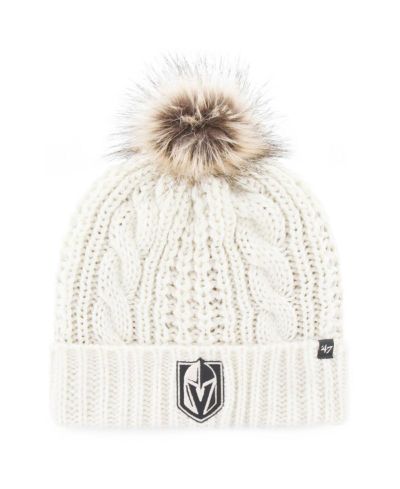 Женская вязаная шапка '47 White Vegas Golden Knights Logo Meeko Cuffed with Pom