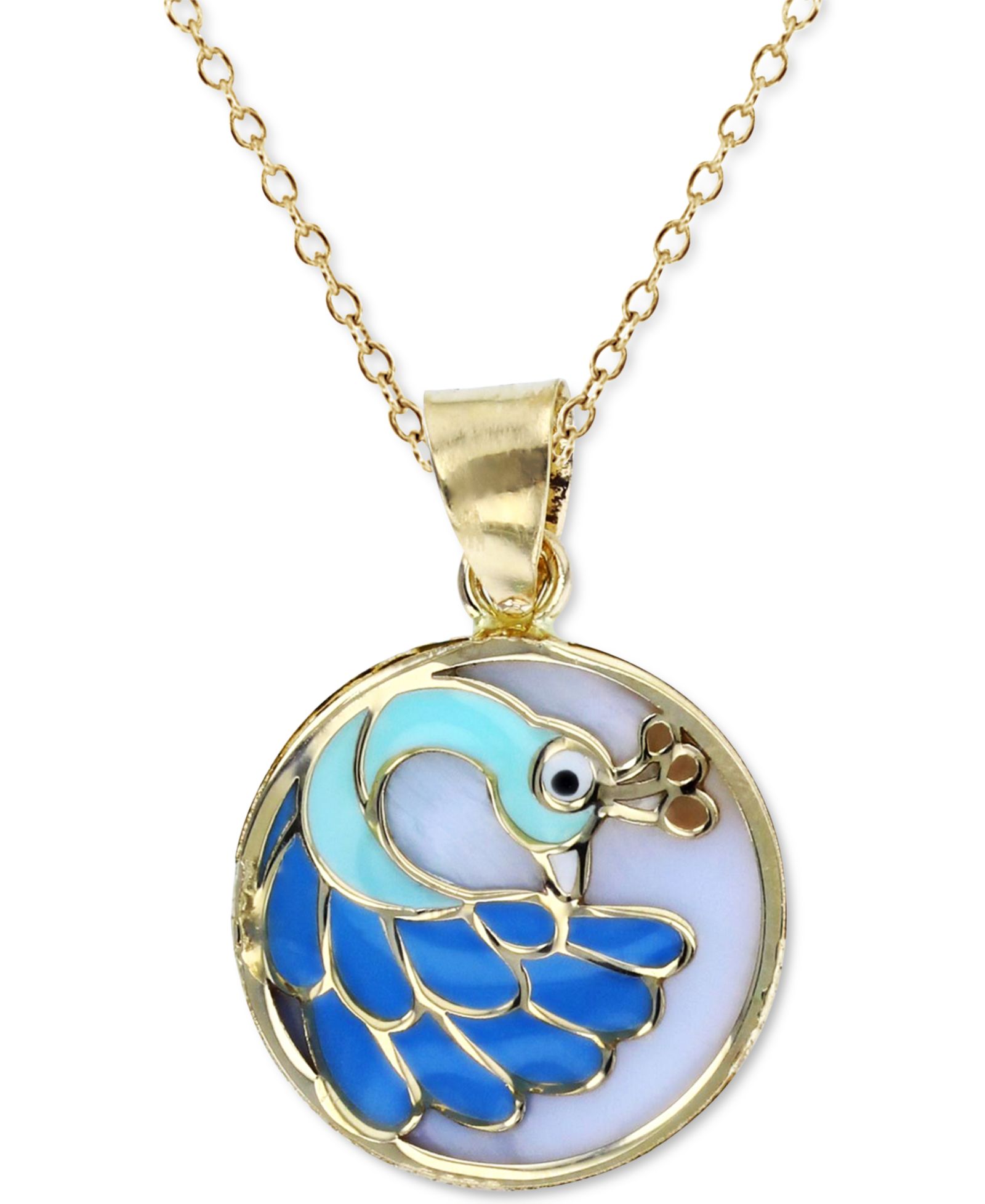 Подвеска Enamel Peacock 18" в 14k Gold