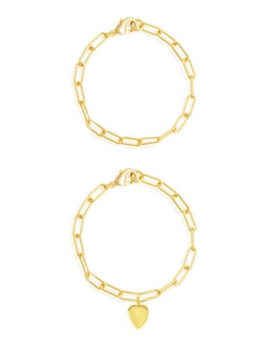 ADORNIA Heart Paper Clip Chain Bracelet Set