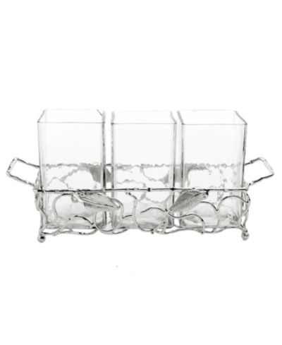 Leaf Cutlery Holder with Hammered Inserts, 11.5" x 3.25"