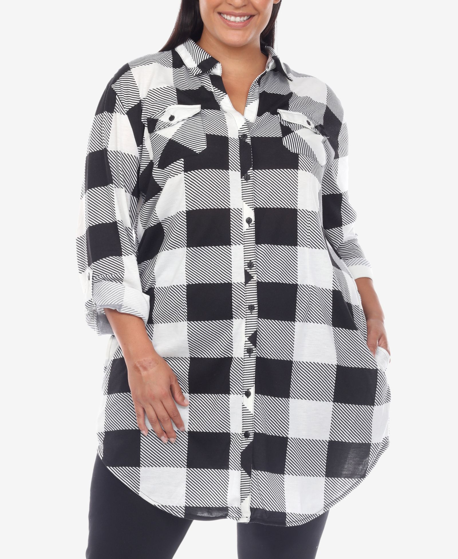 White Mark Plus Size Plaid Tunic Shirt
