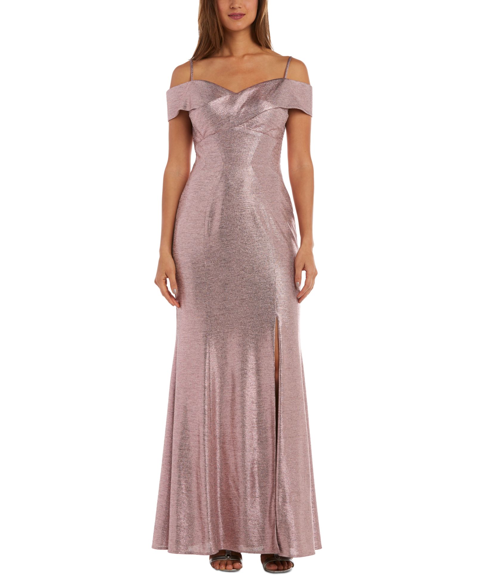 Вечернее платье Nightway Cold-Shoulder Foil Gown