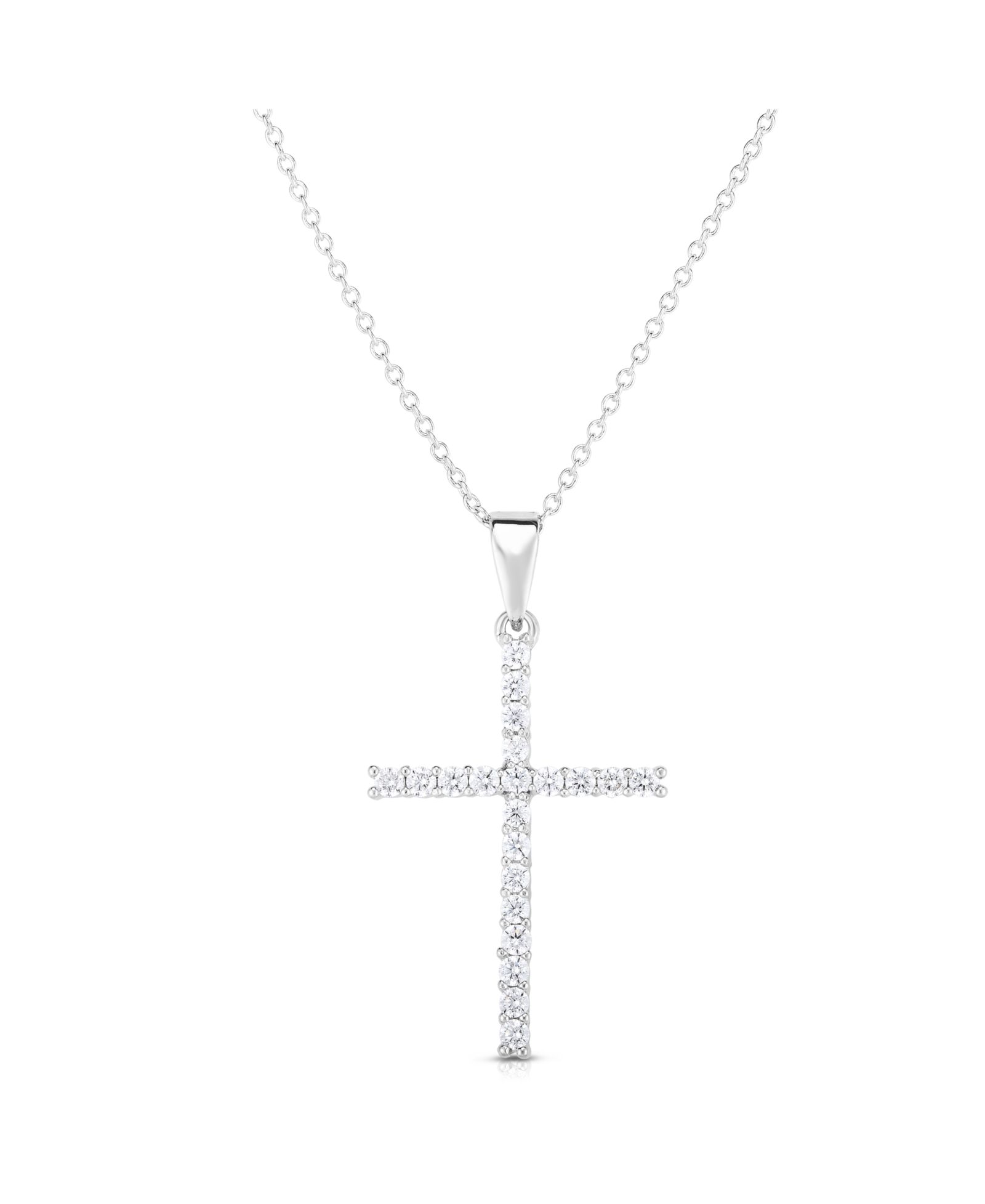 Cubic Zirconia Sleek Cross Pendant In Silver Plate or Rose Gold