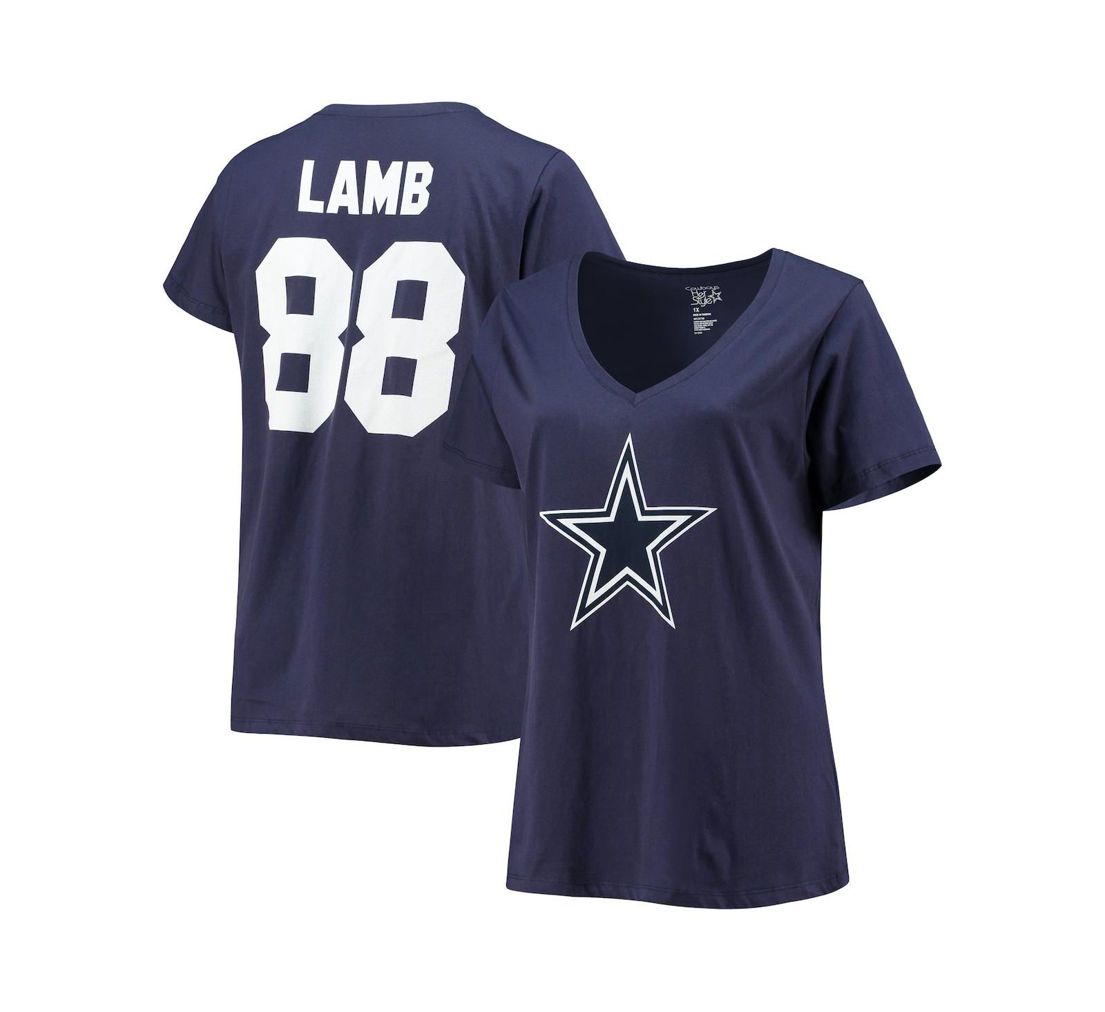 Women's Fanatics CeeDee Lamb Navy Dallas Cowboys Plus Size Name and Number V-Neck T-shirt