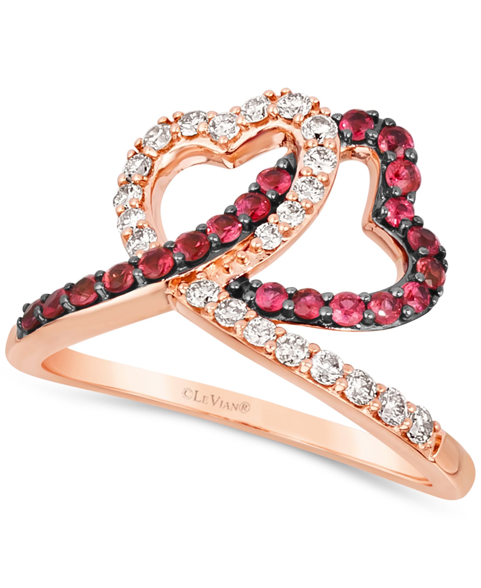 Кольцо Le Vian® Passion Ruby (3/8 ct. t.w.) & Nude Diamond (1/3 ct. t.w.) Interlocking Hearts из розового золота 14k