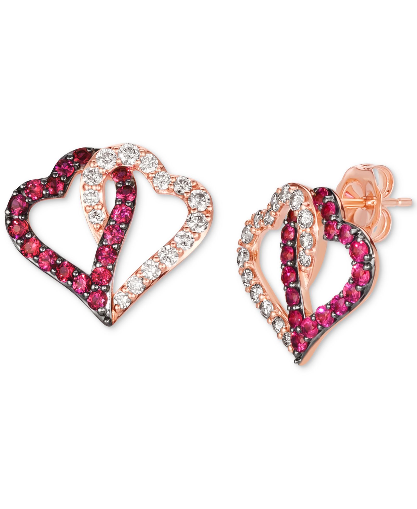 Le Vian® Passion Ruby (5/8 ct. t.w.) & Nude Diamond (1/2 ct. t.w.) Interlocking Heart Stud Earrings in 14k Rose Gold