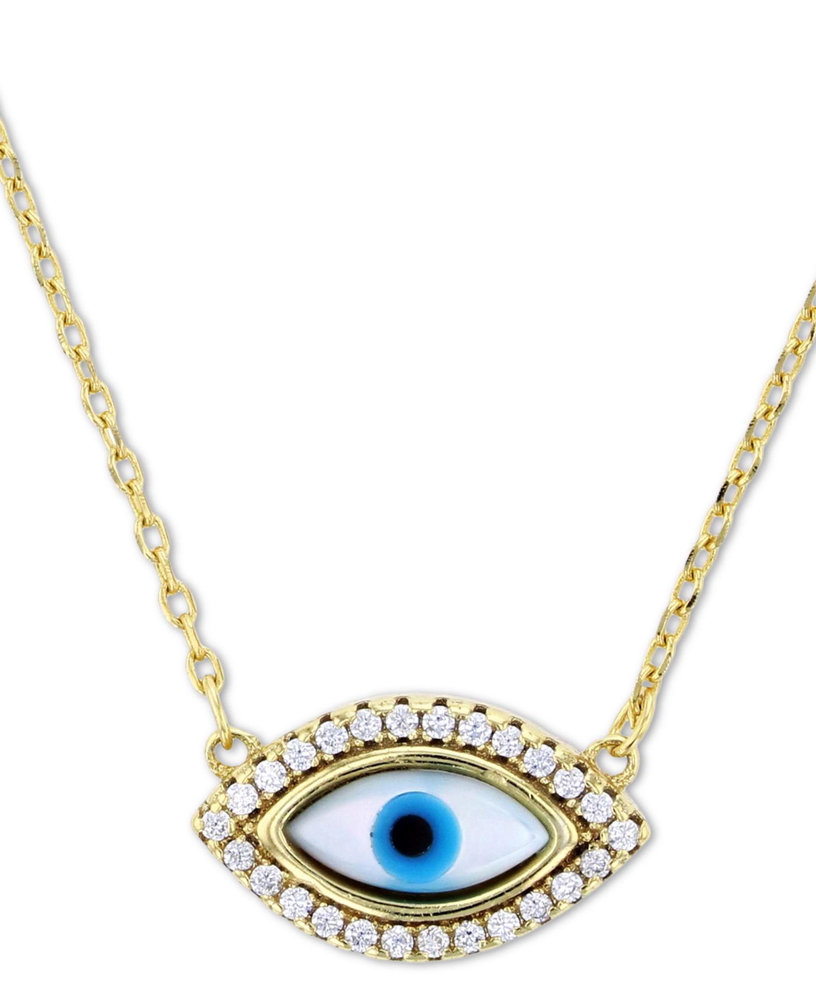 Подвеска-кулон Cubic Zirconia & Enamel Evil Eye 16" в 14k Gold-Plated Sterling Silver