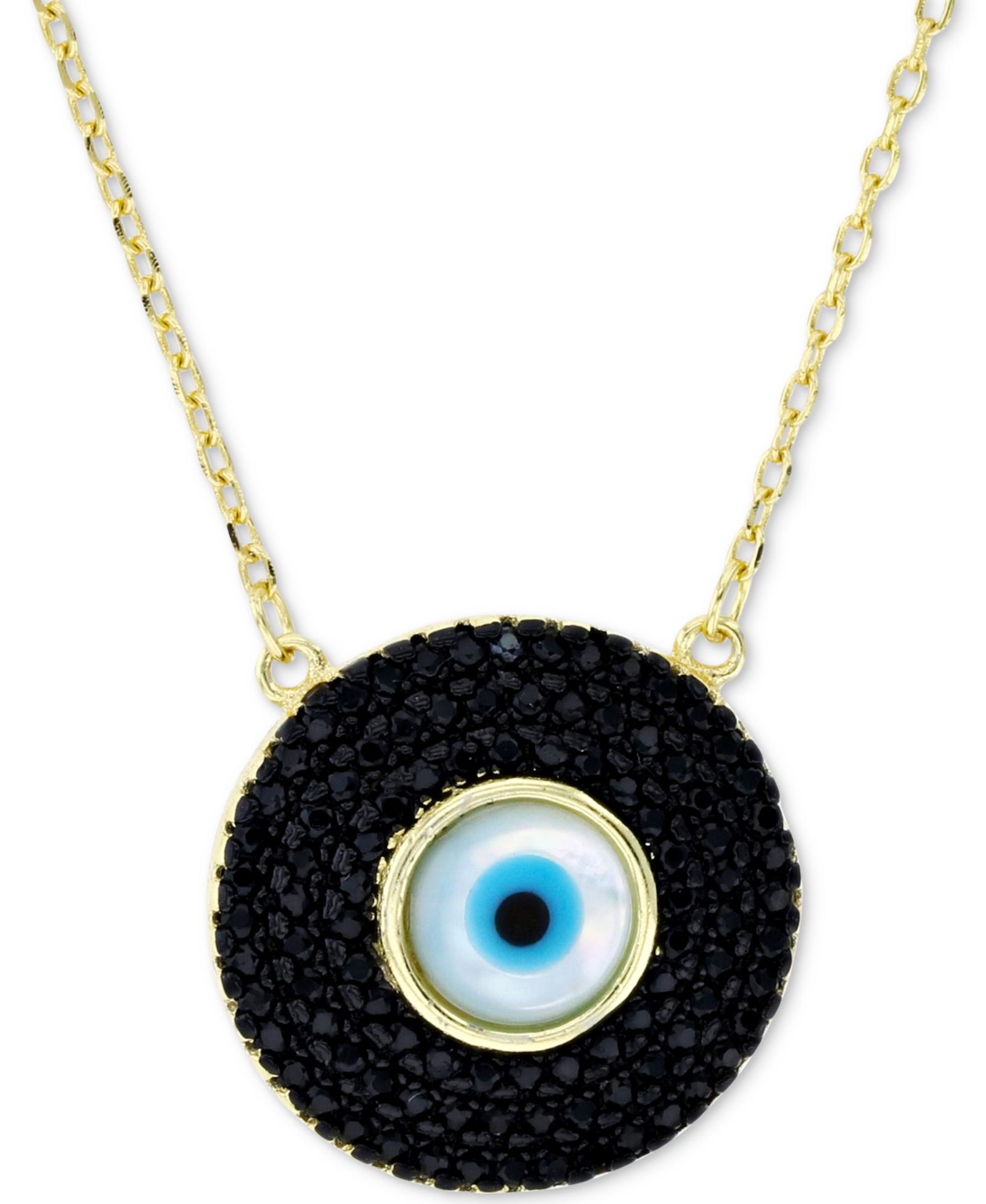 Ожерелье-подвеска с кубическим цирконием и эмалью Evil Eye из стерлингового серебра с напылением 14k Gold-Plated, 16" + 1" удлинитель