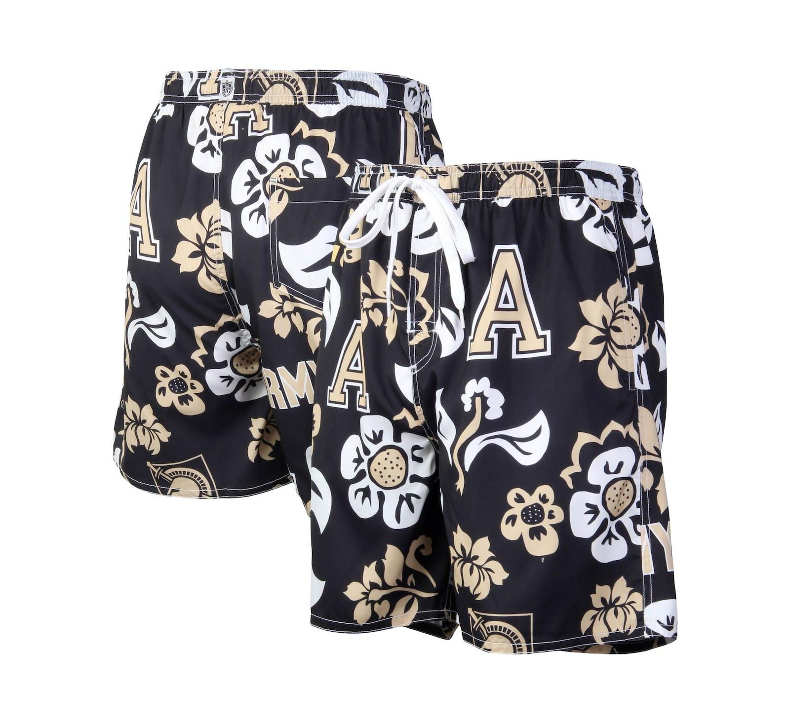 Men's Black Army Black Knights Floral Volley Logo Swim Trunks