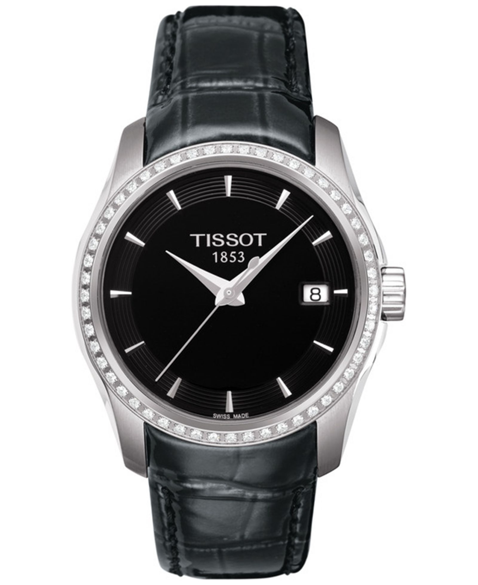 Часы Tissot Swiss Couturier Diamond (1/3 ct. t.w.) Black Leather Strap 32mm